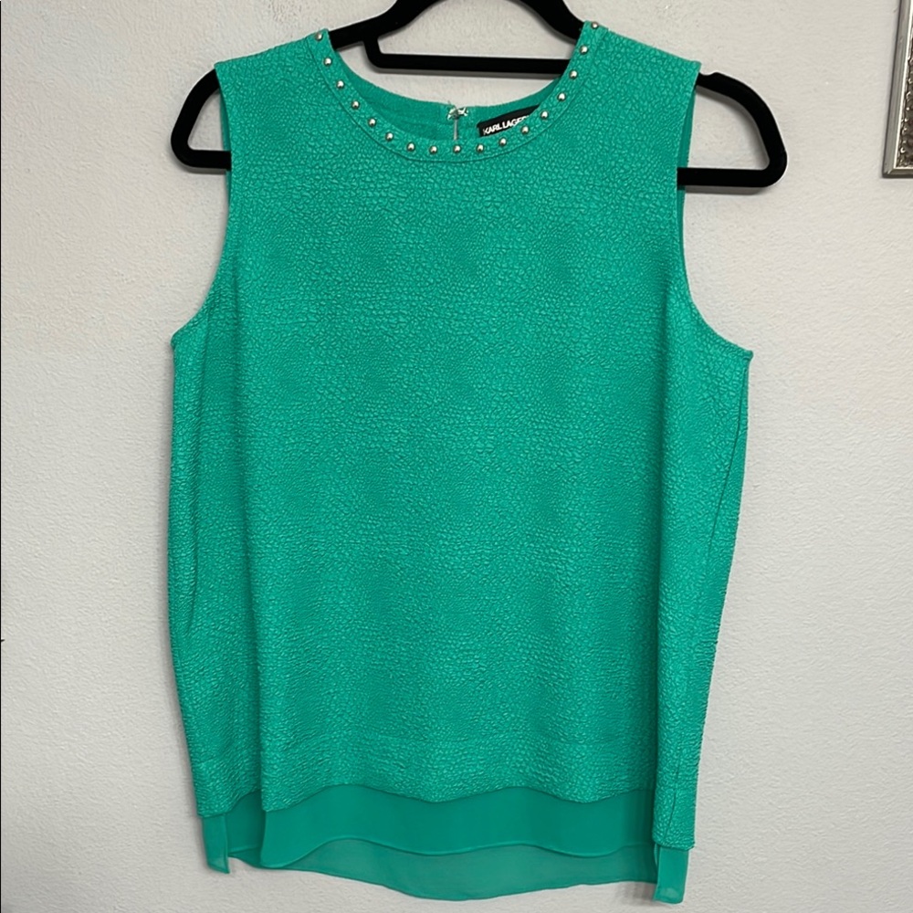Karl Lagerfeld Green Tank with studded Neck keyhole back closure size M